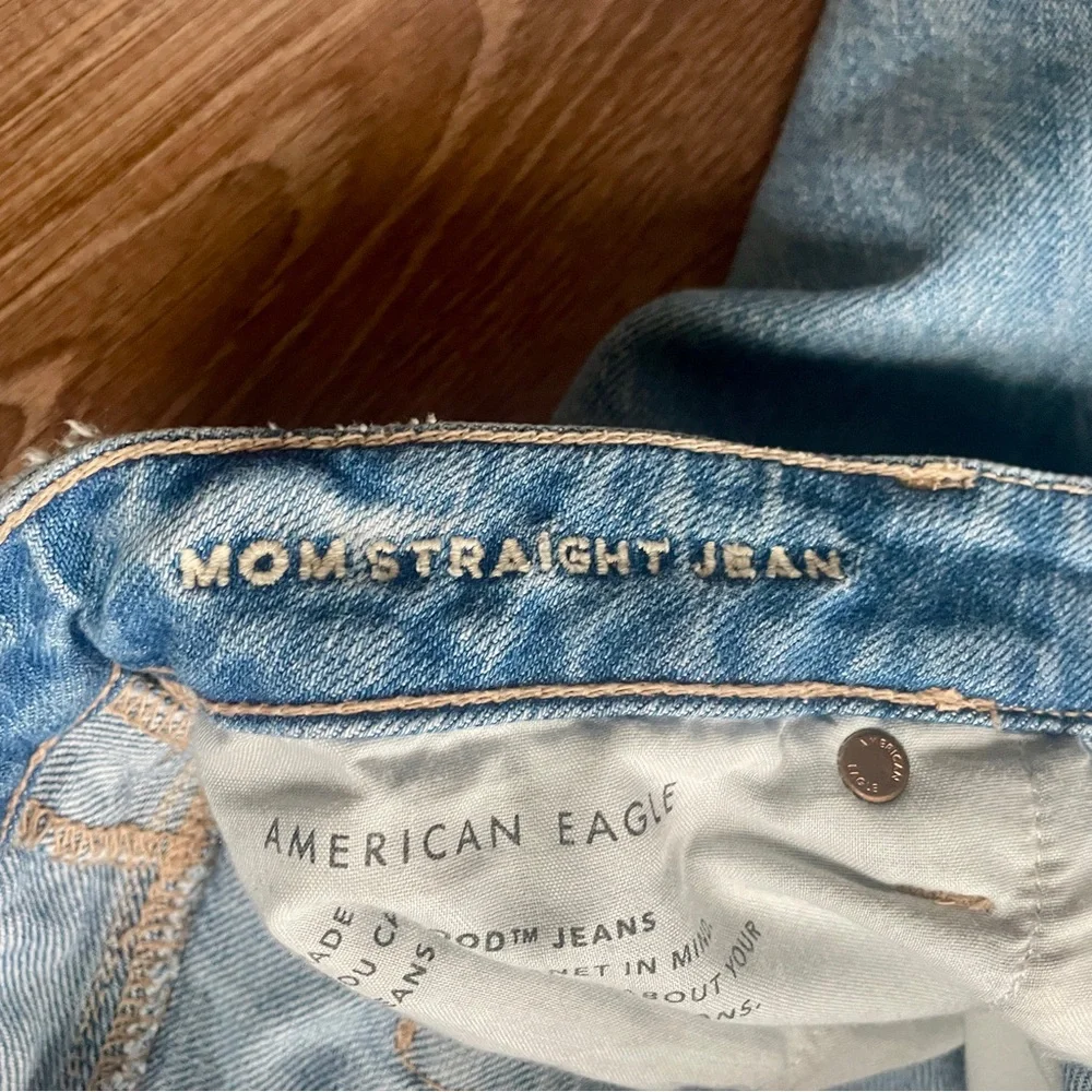 American Eagle Outfitters Blue Patchwork Mom Straight Jeans 12 - Picture 3 of 10
